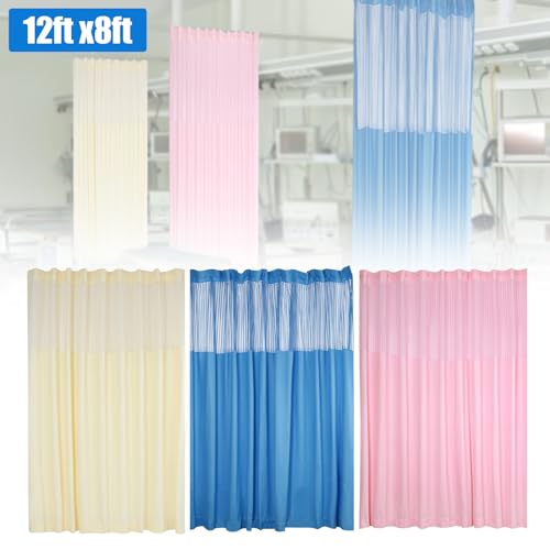 TouSuaRSi 12ft x 8ft Room Divider Curtain for SPA Beauty Salon Curtain Beige Privacy Curtain with Mesh Top Grommet Curtain for Hospitals School Nursery Clinic Window (Beige, 12ft x 8ft)