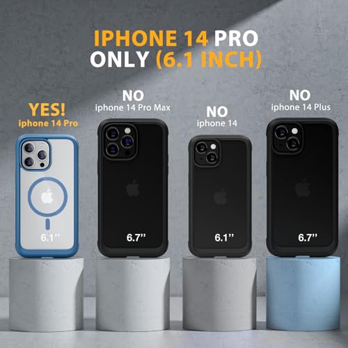 Image of Miracase Magnetic for iPhone 14 Pro Case 6.1 inch, (Compatible with MagSafe) Upgrade Full-Body Clear Phone Bumper Case with Built-in 9H Tempered Glass Screen Protector, Magnetic Capri Blue