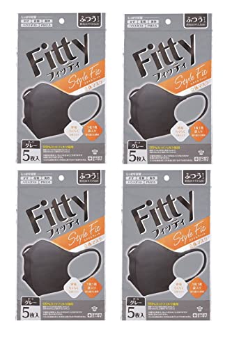 (4個セット) フィッティ スタイルフィット立体 5枚入り ダークグレー ふつうサイズ マスク