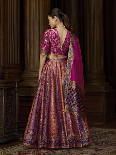 Image of PURVAJA Women's Jacquard Semi-Stitched Lehenga choli