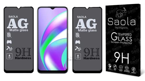 Image of Saola 18D Tempered Glass With Inbuilt AirBag Borders For Realme C15 (Pack Of 2) with Free Installation Kit. Full screen Coverage - 6.5 inch