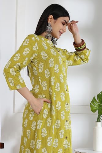 Image of MIRCHI FASHION Pure Cotton Kurti for Women | A-Line Kantha Work Printed Kurta for Woman | Ethnic Wear for Office & Daily Use (Single Piece)