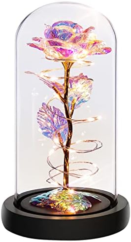 Mom Gifts for Mothers Day Rose Flower Gifts For Women,Mother Day Mom Gifts From Daughter Son,Birthday Gift for Women,Rainbow Rose Flower Gift For Her,Anniversary,Wedding,Light Up Rose In A Glass Dome