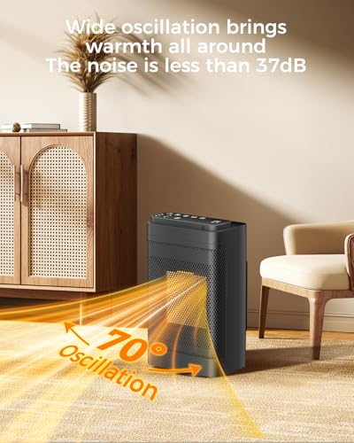 Cacule YND-1201D Space Heater Indoor With Thermostat, Max Temperature 104°F, 1500W Portable Heaters For Indoor Use With Remote, Ptc Ceramic Electric Heater For Bedroom Office Safety Heater, 70°Oscillation thumb #5