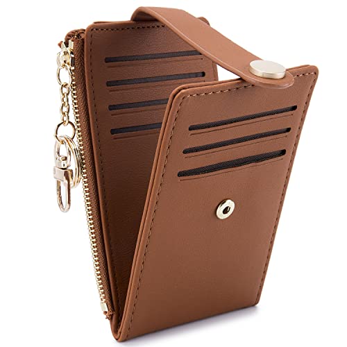 POIUGOYA Womens Wallet Slim RFID Blocking Bifold Minimalist Multi Credit Card Holder Coin Purse with Zipper Pocket, Brown, S