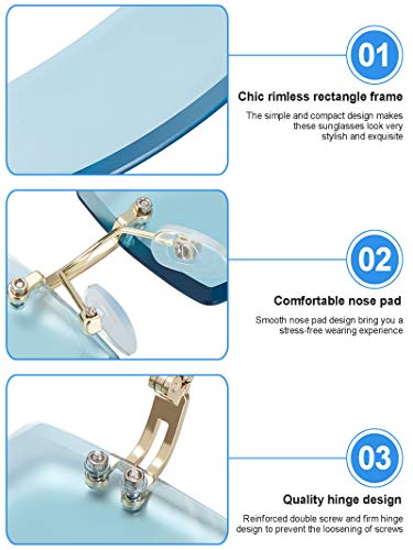 Weewooday 3 Pairs Rimless Rectangle Sunglasses Tinted Frameless Eyewear Vintage Transparent Rectangle Y2K Glasses4