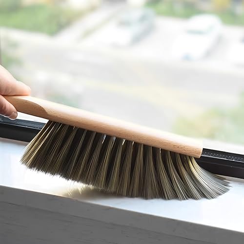 Image of Soft Bench Brush Wooden Handle for Shop Counter Sofa 14 inch (2pcs Gray) | Large Foxtail Soft Bristle Hand Broom for Upholstery Furniture, Fabric Couch, Garage, Outdoor, Beach Sand, Dustpan Brush Only