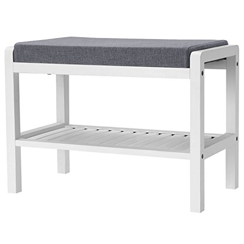 SONGMICS Shoe Rack Bench with Cushion Upholstered Padded Seat, Storage Shelf, Shoe Organizer