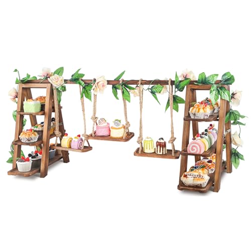 Wisreach Upgraded Large Wooden 3 Tier Swing Cupcake Stand with