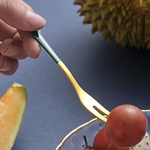 Image of Mini Cocktail Forks Appetizer Forks 18 /10 Stainless Steel Fruit Forks Dessert Forks Tasting Forks Appetizer Small Forks Set Appetizer Cake Fruit Forks Set (Green,Set of 15)