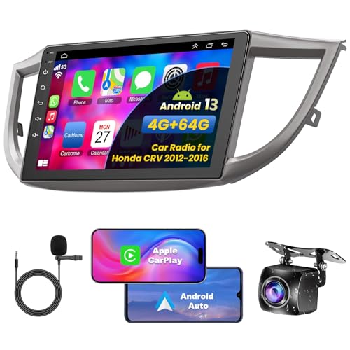 (8Core + 64GB) 10 Inch QLED Touch Screen Car Radio for Honda CRV 2012 2013 2014 2015 2016 with Carplay and Android Auto,Android 13 CRV Stereo Support Bluetooth,WiFi,GPS,FM Radio,BT & SWC