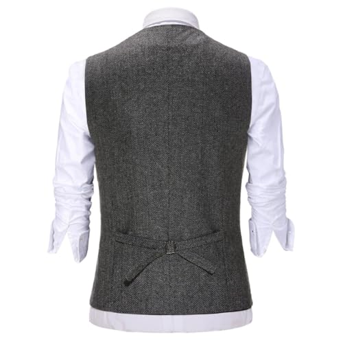 Men’S Herringbone Single Button Vest Single Breasted V-Neck Formal Waistcoat For Wedding Business Daily Work3