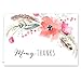 Boho Spirit Thank You Note Cards / 36 Greeting Cards With White Envelopes Set / 6 Floral And Feather Gratitude Card Designs / 3 1/2