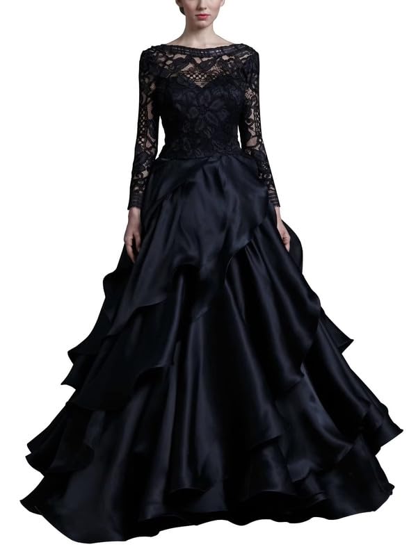 JAEDEN Damen Ballkleider Lange Abendkleid Vampir-Brautkleid Satin Gothic Hochzeitskleider Langarm