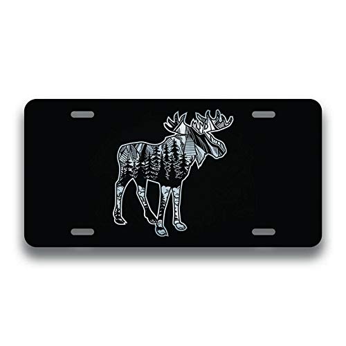 JMM IndustriesMoose Geometric Wild Mountain Vanity Novelty License Plate Tag Metal Car Truck 6-Inches by 12-Inches Etched Metal UV Resistant ELP131