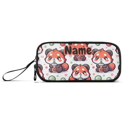 Image of Custom Cute Red Panda Bubbles Pencil Case Box Boys Girls Personalized Name Large Pencil Pouch Stationery Pen Bag Organizer for Kids Adults School Office