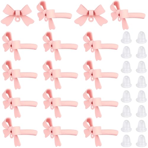 SOFPLATE 1 Box 40Pcs Bow Earrings Findings Earring Post with Loop Pearl Pink Small Bowknot Tie Ear Nuts 925 Sterling Silver Pin Alloy Earring Studs for Jewelry Making Earrings Supplies DIY Crafting