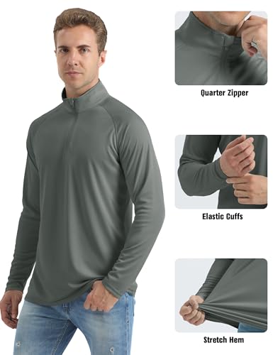 Image of MAGCOMSEN Men's Long Sleeve Sun Shirts UPF 50+ Tees 1 /4 Zip Up Fishing Running Rash Guard T-Shirts Outdoor Shirt, Dark Grey, Large