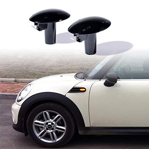 Amopacorp Compatible With Mini Cooper R55 R56 R57 R58 R59 Combo 2Pcs Led Round Light And 4Pcs Curved (2X Front + 2X Rear) Fender Side Marker Turn Signal Indicator Lamp (Smoked Lens) #TOP1