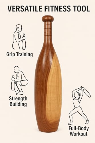 Image of Zain Sports Wooden Oval Shape Mugdar | Clubbell Exercise Equipment | Indian Club Karla Kattai Gada, Functional Training for Home Gym Full Body Workout (9KG)