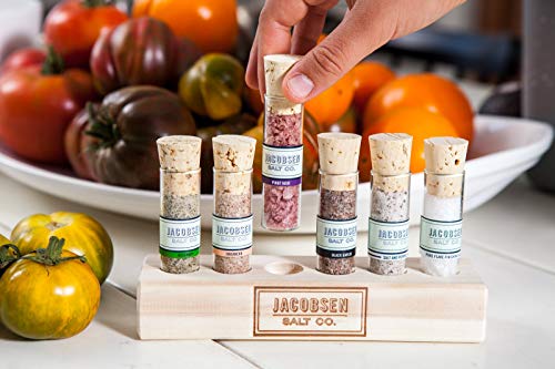Jacobsen Salt Co. 6 Vial Infused Salt Set with branded wooden stand