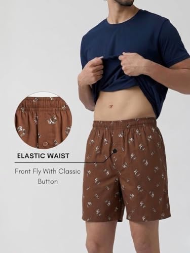 Image of Men's Cotton Boxers | Comfortable Printed Boxer Shorts for Men | Soft Breathable Lounge Boxers | Elastic Waist Relaxed Fit | Men's Sleepwear & Home Wear Boxer Shorts