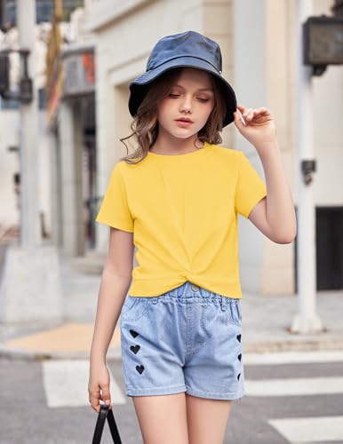 Image of Arshiner Girls Casual Tie Dye Short-Sleeve T-Shirt Cute Print Summer Blouse for Girls Twist Front Tunic Tee Tops