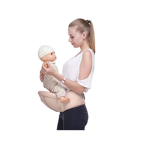 SONARIN Multifunktionaler Hipseat Baby Carrier Babytrage,Freie Größe,Kleinkind-Hüft-Sitzträger,Vorderer Träger-Gurt,4 tragende Positionen(Hellbraun) – Bild 4