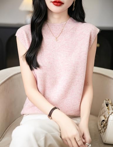 Women's 100% Merino Wool Spring Fall Winter First-Line Ready to Wear Mock Neck Seamless Knit Sleeveless Sweater Vest2