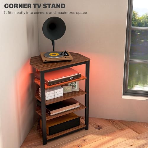 HOMCOM Media Stand with LED 4-Tier Audio Rack AV Media Corner Shelf with Cable Management for DVD Players Game Console TV Box Cable Box Xbox WiFi Router, Brown - Image 5