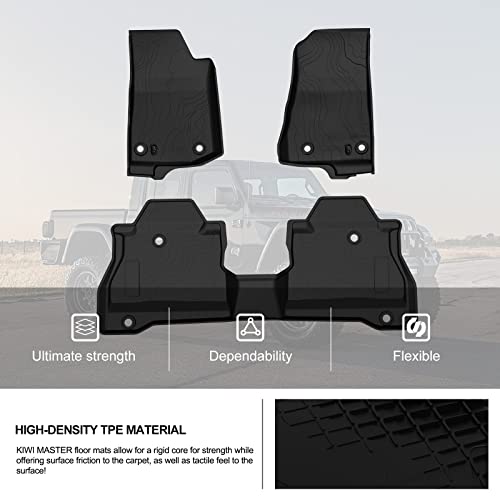 Kiwi Master Floor Mats Compatible For 2020-2023 Jeep Gladiator Jt Accessories All Weather Mat Liners Front & 2Nd 2 Row Seat Tpe Slush Liner Black Oem 82215626Ab #TOP5