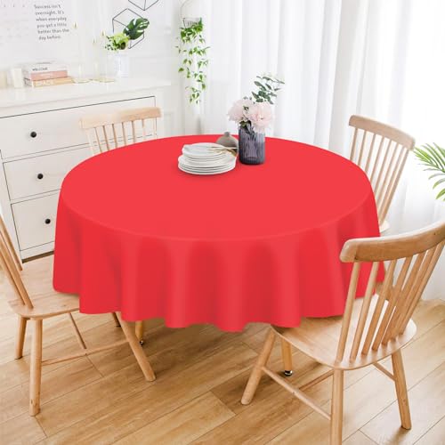 Image of Mulbozy 12 Pack Red Round Tablecloth, 84 Inches Plastic Table Cover, Premium Disposable Round Party Tablecloth for Restaurant Dinners, Wedding, Grad Party, BBQ, Outdoor Camping