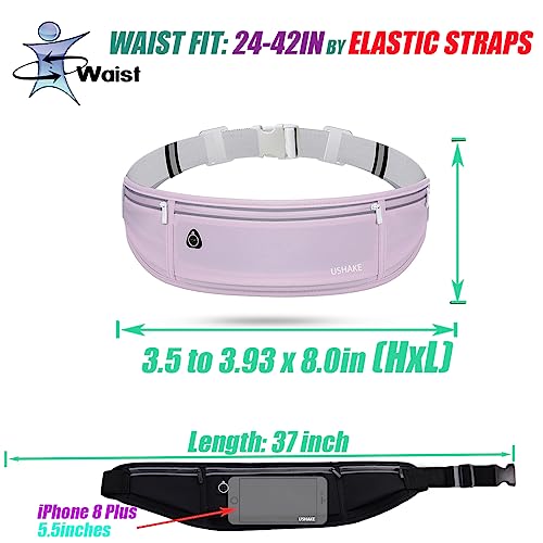 Image of USHAKE Slim Running Belt, Workout Fanny Pack for Men Women,Exercise Waist Pack for Apple iPhone Holder, Runner Belt for Running Walking Cycling Camping Gym Light Purple