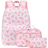 Picture of Octsky Backpacks for Girls School Backpack Lightweight Elementary Kids Bookbag Set with Lunch Bag, Cow Pink 3pcs