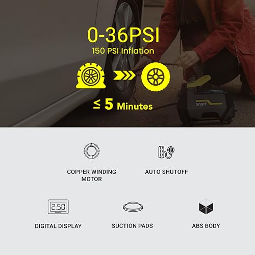Image of DYLECT Turbo Port 300 Dual (2 in 1) Digital Tyre Inflator with 12V DC /230V AC for Home and Car, Bike, Bicycles with 120Watts Power, Up to 150 PSI, LED Light, Auto Cut-Off, Lightweight and Portable
