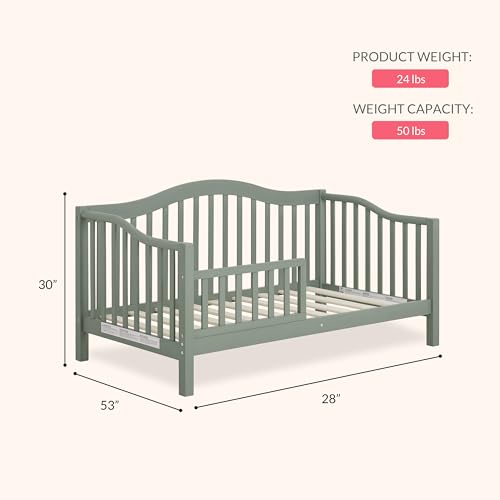 Image of Dream On Me Austin Wooden Toddler Day Bed for Kids, Meadow Green | GREENGUARD Gold Certified & BSA Verified, Low-to-Floor Design, Removable Safety Guardrail, Solid New Zealand Pinewood