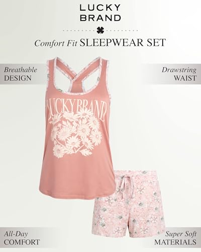 Image of Lucky Brand Womens 2 Piece Lounge Set, Lightweight Soft Pajamas Sleepwear Crossback Tank Top and Sleep Shorts