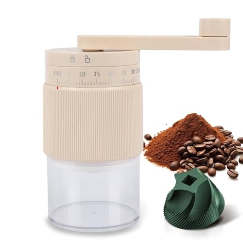 Manual Coffee Grinder - 95 Ceramic Burr, Adjustable Coarse to Fine, 30g Beans & 80ml Powder, Detachable Handle for Espresso, French Press, Camping (white) (Pink)