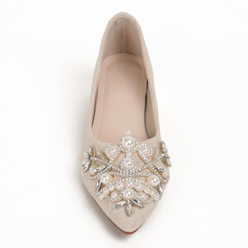 Women's Rhinestone Fashion Pointed Toe Pearl Diamond Low Heel Dress Wedding Work Business Dance Pumps3