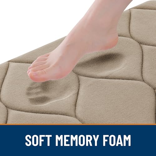 Image of Smiry Memory Foam Bath Mat 24x16, Ultra Soft Absorbent Bathroom Rugs | Tan, Plush Quick Dry and Machine Washable Cushion Bath Mats for Bathroom, Shower, Tub & Home Decor