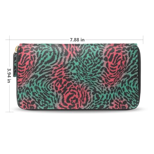 Long Wallets Leather Bifold Wallet for Women Cheetah Leopard Green Red with Zipper Credit Card Holder Large Capacity2