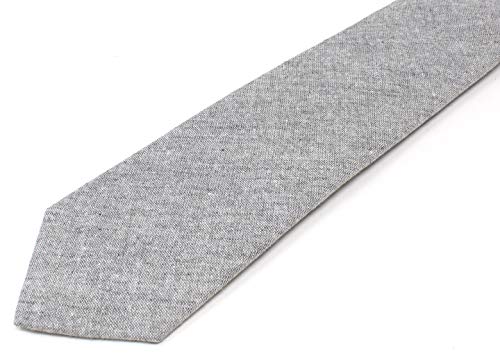 Image of Men's Chambray Cotton Skinny Necktie Tie Textured Distressed Style - 2.5 inch Width