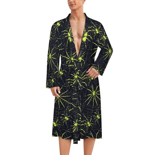 Peignoir de bain pour homme – Imprimé araignée verte légère – Kimono de douche – Vêtement de nuit, Style-25, XL