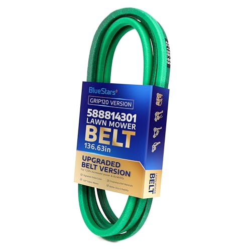 Image of [Upgraded Grip120] BlueStars 588814301 Deck Belt Aramid Cord 136.63 inch x 1 /2 inch | Deck Belt for 48 Inch Husqvarna GT48DXLS LGT48DXL TS348 TS348D YT48DXLS RedMax Lawn Mower - Replaces 599275701 M119539