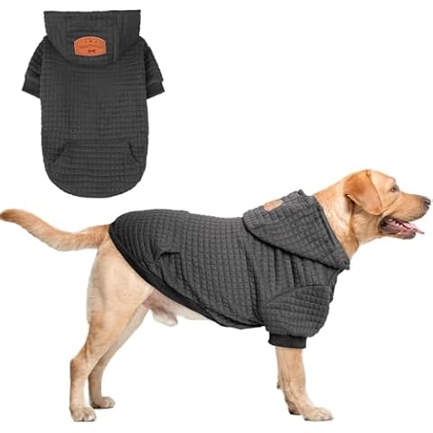 BEAUTYZOO Small Dog Hoodie Sweater with Pockets, Dog Clothes for Small Medium Dogs Boy Girl, Waffle-Like Laminated Cotton Pet Coats with Hat and Leash Hole, Black XL Cover