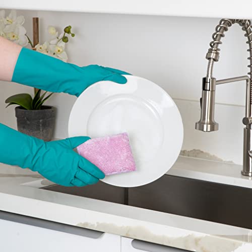 Image of Smart Design Non Scratch Scrub Sponge with Bamboo Odorless Rayon Fiber - Set of 6 - Ultra Absorbent - Soft and Scrubber Side - Cleaning, Dishes, and Hard Stains - Pastel - Blue, Purple, Pink