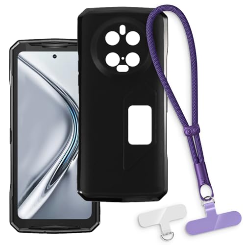 OAGELIM 2-in-1�ی�P�[�X�ƃ��X�g�X�g���b�v Doogee V40 Pro �Ƃ̌݊������� ���O���\�ȃ��j���[�h�t���d�b�J�o�[�A����~�ߕ����h�~�O���b�v�n���h�� (�u���b�N + �p�[�v��)