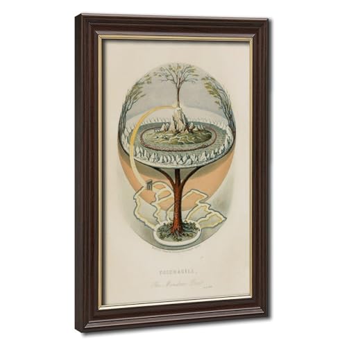 Toile Yggdrasil contre les murs vides : tableau nordique avec cadre bois pour salon