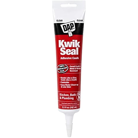 DAP 18001Kwik Seal Kitchen and Bath Adhesive Caulk, White, 5.5 Ounce (Pack of 12) Cover
