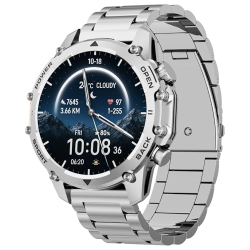 Reloj Inteligente Hombre con Linterna, 1.52' HD Smartwatch Militar con 500 mAh Batería(7-30 días), Relojes Inteligentes Hombre con 120+ Deportivos/Monitor Sueño/Pulsómetro/SpO2 para iOS Android